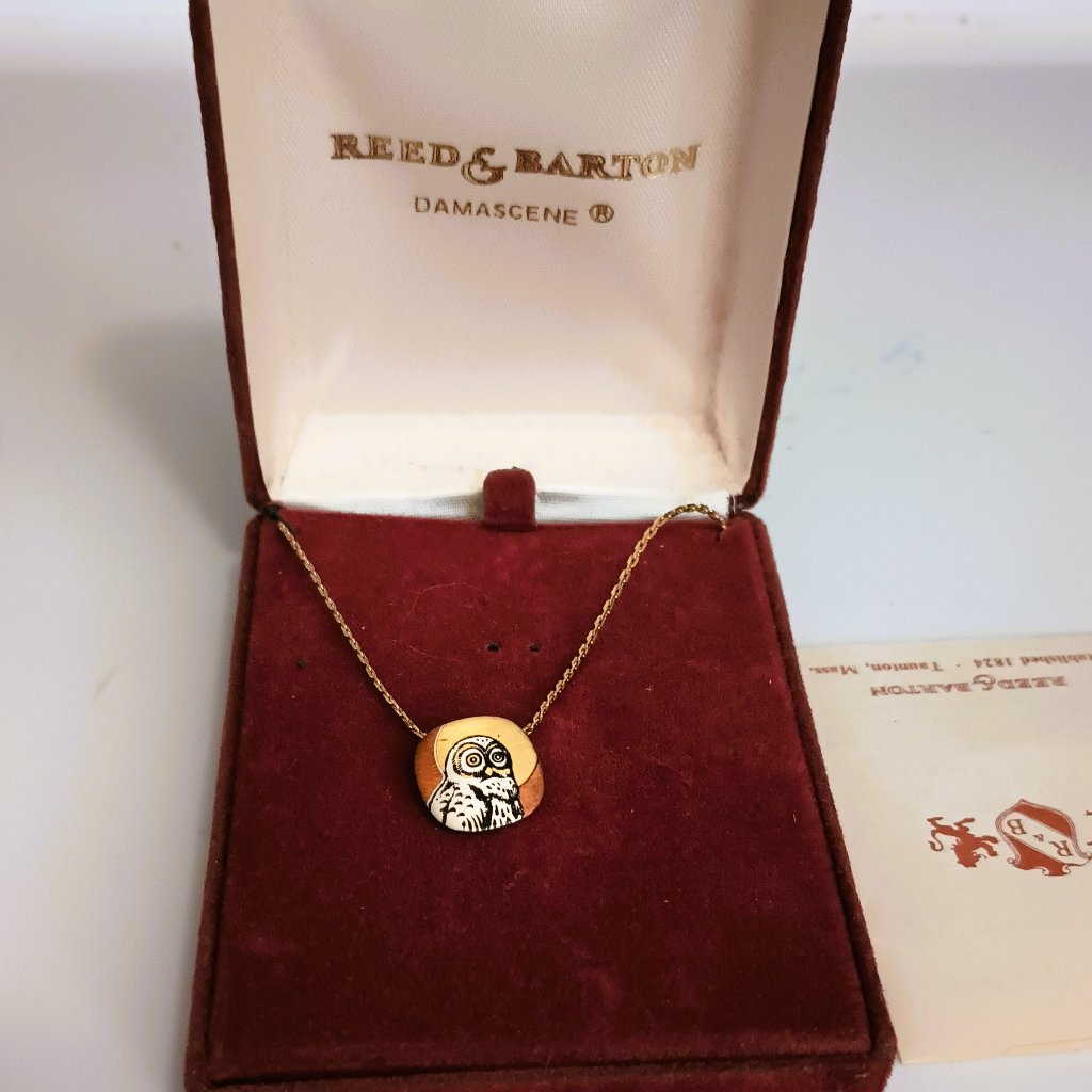 Reed & Barton Damascene Owl Necklace 14